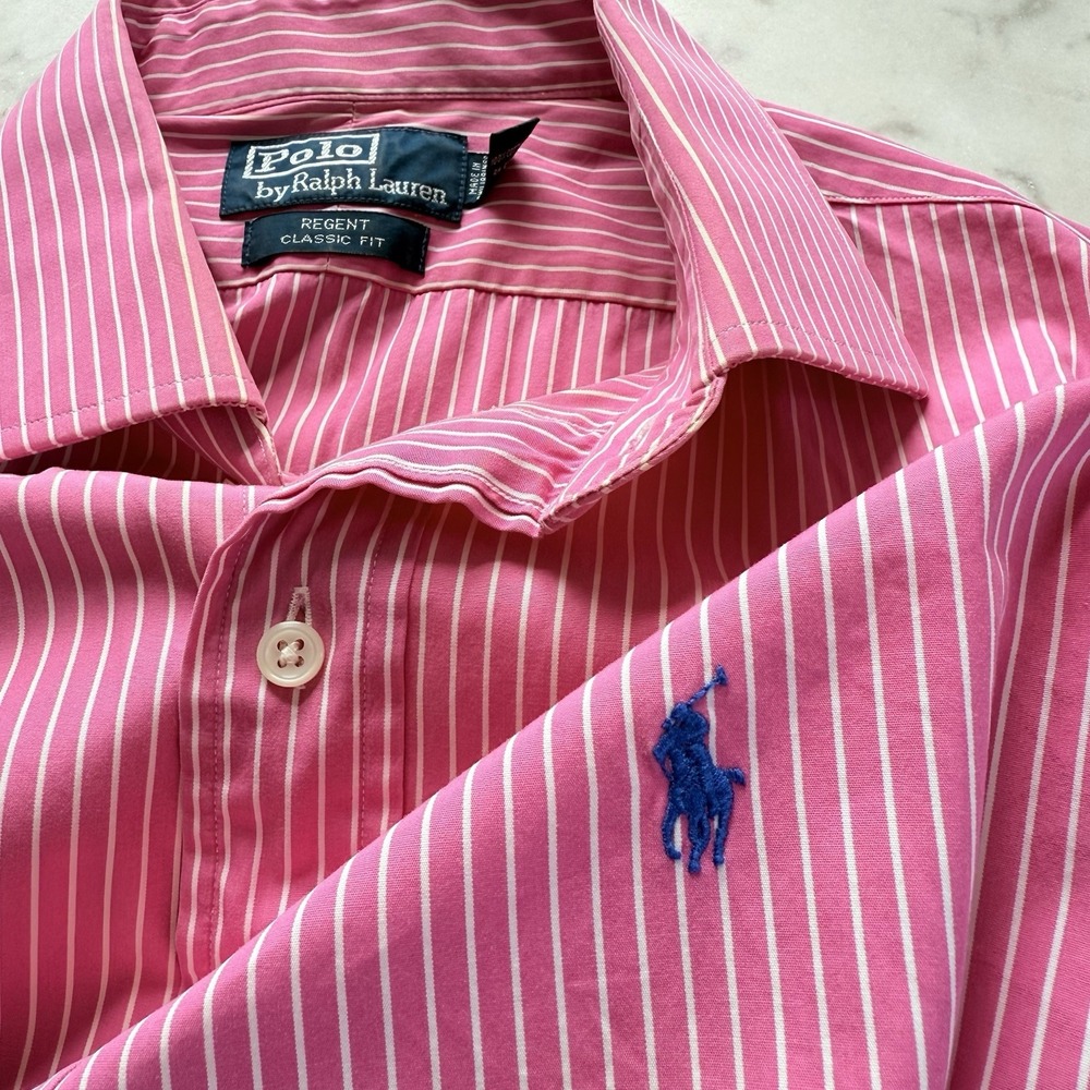 Polo Ralph Lauren Regent Men's 16.5 Large Pink Stripe Shirt‎ Oversized